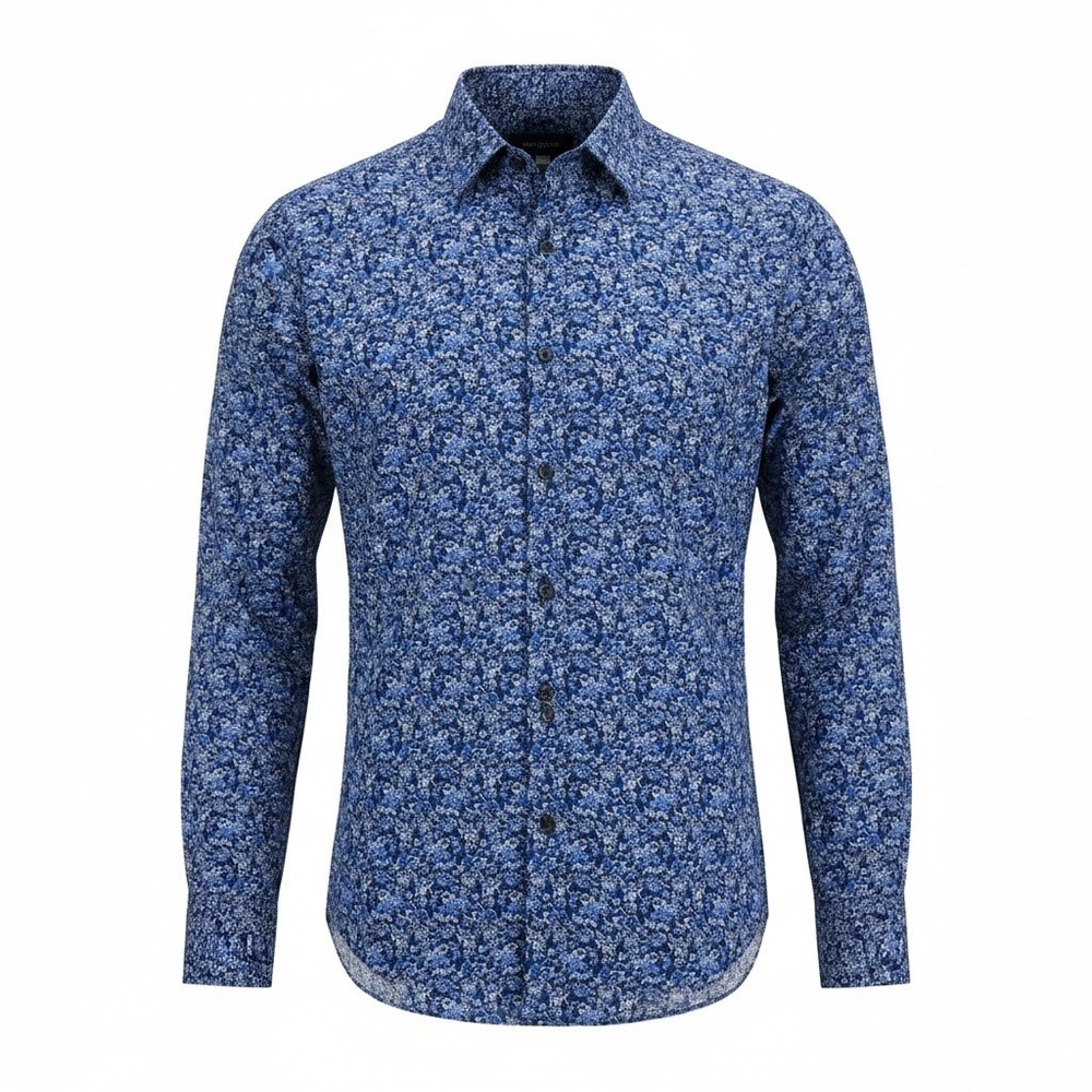 Express Mens Slim Fit Blue Floral Long Sleeve Button Down Shirt Medium 15-15.5